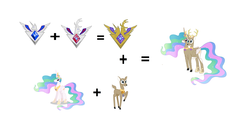 Size: 7232x3320 | Tagged: safe, artist:theunknowenone1, princess celestia, alicorn, deer, pony, g4, alicorn amulet, fusion, we have become one