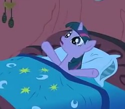 Size: 332x291 | Tagged: safe, screencap, twilight sparkle, pony, g4, look before you sleep, bed, cropped, cute, female, golden oaks library, mare, night, solo