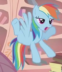 Size: 334x386 | Tagged: safe, screencap, rainbow dash, pegasus, pony, bridle gossip, g4, cropped, female, golden oaks library, mare, mid-blink screencap, open mouth, solo