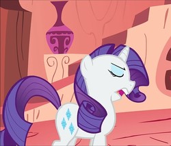 Size: 845x720 | Tagged: safe, screencap, rarity, pony, unicorn, g4, look before you sleep, cropped, eyes closed, female, golden oaks library, mare, silly face, solo