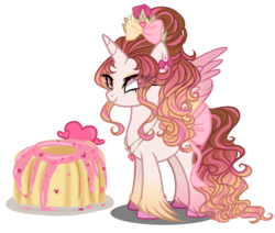 Size: 1300x1100 | Tagged: safe, artist:gihhbloonde, oc, oc only, alicorn, pony, alicorn oc, base used, bow, eyelashes, female, food, hoof fluff, horn, jelly, mare, offspring, parent:pound cake, parent:princess flurry heart, parents:poundflurry, simple background, smiling, solo, tail bow, transparent background, wings