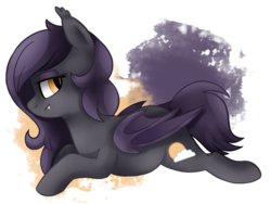 Size: 1024x768 | Tagged: safe, artist:sacredroses-art, oc, oc only, oc:doozy, bat pony, pony, commission, fangs, female, lidded eyes, looking at you, mare, prone, sidemouth, simple background, solo, transparent background