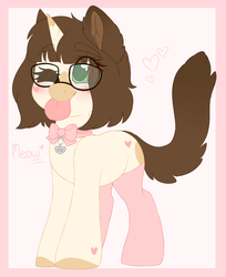 Size: 2564x3149 | Tagged: safe, artist:adostume, oc, oc only, oc:adostume, oc:ponysona, hybrid, pony, ;p, cat ears, cat tail, clothes, collar, glasses, hearts on hooves, high res, mlem, one eye closed, pony hybrid, ponysona, short hair, silly, socks, solo, tongue out, wink
