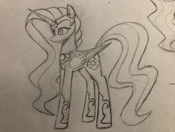 Size: 4032x3024 | Tagged: safe, artist:ponime11, oc, oc only, oc:morning star, alicorn, pony, female, mare, monochrome, solo, traditional art