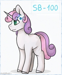 Size: 902x1080 | Tagged: safe, artist:mariashek, sweetie belle, android, pony, robot, robot pony, unicorn, g4, blank flank, crossover, cute, detroit: become human, diasweetes, female, mare, simple background, solo, sweetie bot, white background