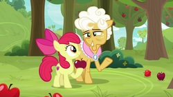 Size: 1920x1080 | Tagged: safe, screencap, apple bloom, goldie delicious, earth pony, pony, g4, going to seed, apple, apple tree, food, tree