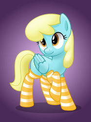 Size: 800x1069 | Tagged: safe, artist:jhayarr23, sassaflash, pegasus, pony, g4, clothes, cute, female, mare, sassass, smiling, socks, solo, stockings, striped socks, thigh highs