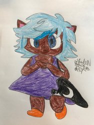 Size: 1536x2048 | Tagged: safe, artist:theanimefanz, princess luna, human, g4, animal ears, chibi, clothes, dark skin, dress, humanized, shoes, traditional art