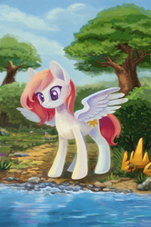 Size: 1000x1508 | Tagged: safe, artist:maytee, princess celestia, oc, oc:sunny skies, pegasus, pony, fanfic:sunny skies all day long, g4, alternate hairstyle, disguise, fanfic art, female, pegasus celestia, pink-mane celestia, race swap, solo, water