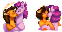 Size: 1104x575 | Tagged: safe, artist:malinraf1615, cheese sandwich, pinkie pie, pony, boop, bubble berry, cheeseberry, cheesepie, eyes closed, female, floppy ears, gay, grilled cheese (r63), grilledpie, half r63 shipping, lesbian, male, noseboop, nuzzling, rule 63, shipping, simple background, transparent background, watermark