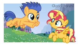 Size: 1080x650 | Tagged: safe, flash sentry, sunset shimmer, alicorn, pony, g4, alicornified, colt, female, filly, male, race swap, shimmercorn, ship:flashimmer, shipping, straight