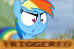 Size: 1280x854 | Tagged: safe, edit, edited edit, edited screencap, screencap, rainbow dash, pegasus, pony, g4, tanks for the memories, angry, do i look angry, female, meme, motion blur, motion blur meme, solo, triggered