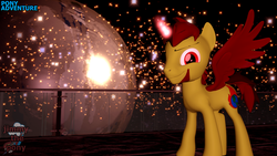 Size: 1280x720 | Tagged: safe, artist:sky chaser, oc, oc only, oc:dr drakem, alicorn, pony, 3d, beard, earth, facial hair, horn, magic, male, planet, pony adventure, smiling, solo, source filmmaker, space, stars, wings