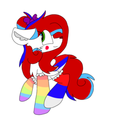 Size: 1378x1378 | Tagged: safe, artist:circuspaparazzi5678, oc, oc only, oc:circus paparazzi, pegasus, pony, adopted, bow, britannia flash, clothes, rainbow socks, simple background, socks, solo, striped socks, transparent background