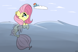 Size: 3496x2362 | Tagged: safe, artist:taurson, fluttershy, rainbow dash, pegasus, pony, seapony (g4), g4, clothes, cloud, dorsal fin, fin, fin wings, fins, fish tail, flowing mane, flowing tail, high res, ocean, scales, seaponified, seapony fluttershy, see-through, sky, smiling, species swap, swimming, tail, underwater, water, wings