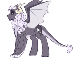 Size: 1330x1000 | Tagged: safe, artist:frowoppy, oc, oc only, oc:lux, hybrid, concave belly, interspecies offspring, male, offspring, parent:discord, parent:princess luna, parents:lunacord, simple background, solo, white background
