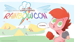 Size: 1600x901 | Tagged: safe, artist:icychamber, oc, oc only, earth pony, pony, pony town, solo, speech bubble, tent, text