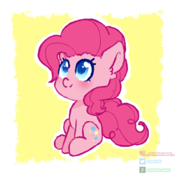 Size: 1024x1024 | Tagged: safe, artist:princess-berri, pinkie pie, pony, g4, abstract background, blushing, colored pupils, cute, diapinkes, ear fluff, female, sitting, solo
