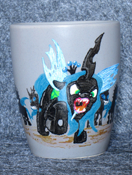 Size: 840x1119 | Tagged: safe, artist:malte279, queen chrysalis, changeling, changeling queen, g4, craft, cup, fangs, female, furious, porcelain painting