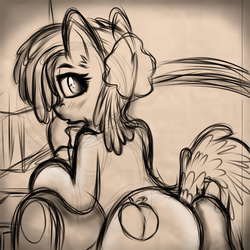 Size: 790x790 | Tagged: safe, artist:almond evergrow, peachy, pony, butt, doodle, female, mare, monochrome, plot, rear view, sketch, solo