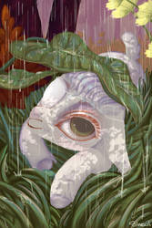 Size: 730x1095 | Tagged: safe, artist:violettacamak, oc, oc only, sheep, eyepatch, grass, rain, solo