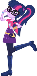 Size: 4345x9008 | Tagged: safe, artist:shootingstarsentry, artist:sugar-loop, sci-twi, twilight sparkle, equestria girls, equestria girls series, festival filters, g4, spoiler:eqg series (season 2), absurd resolution, female, geode of telekinesis, glasses, magical geodes, music festival outfit, raised leg, simple background, smiling, solo, transparent background, vector