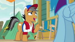 Size: 1920x1080 | Tagged: safe, screencap, quibble pants, rainbow dash, earth pony, pegasus, pony, common ground, chair, tent