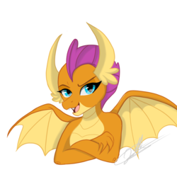 Size: 2048x2048 | Tagged: safe, artist:sweetkllrvane, smolder, dragon, g4, crossed arms, dragoness, female, high res, signature, simple background, smiling, smirk, smugder, solo, spread wings, transparent background, wings