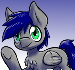 Size: 2229x2085 | Tagged: safe, artist:fluor1te, oc, oc only, oc:stargazer silver, pegasus, pony, chest fluff, green eyes, high res, leg fluff, looking at you, male, simple background, solo, stallion, waving