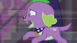 Size: 1280x720 | Tagged: safe, screencap, spike, spike the regular dog, dog, equestria girls, g4, my little pony equestria girls: friendship games, male, paws, puppy, running, solo, spike's dog collar, tail, unleash the magic