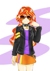 Size: 4299x6070 | Tagged: safe, artist:deeemperor, sunset shimmer, equestria girls, g4, absurd resolution, clothes, collar, female, jacket, smiling, solo, sunglasses