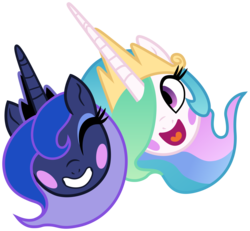 Size: 5510x5083 | Tagged: safe, anonymous artist, derpibooru exclusive, princess celestia, princess luna, pony, between dark and dawn, g4, .svg available, adorable face, avatar, blush sticker, blushing, cute, cutelestia, duo, eyes closed, hair over one eye, lunabetes, simple background, smiling, svg, transparent background, vector