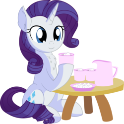 Size: 6484x6475 | Tagged: safe, artist:cyanlightning, rarity, pony, unicorn, g4, .svg available, absurd resolution, blushing, chest fluff, chocolate, cute, ear fluff, eating, female, food, mare, marshmallow, raribetes, simple background, sitting, solo, table, transparent background, vector