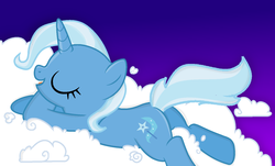 Size: 1515x913 | Tagged: safe, artist:grapefruitface1, trixie, pony, unicorn, cloud, cute, diatrixes, eyes closed, female, gradient background, on a cloud, open mouth, profile, prone, show accurate, solo