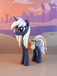 Size: 636x850 | Tagged: safe, artist:krowzivitch, oc, oc only, oc:velvet remedy, pony, unicorn, fallout equestria, cloud, commission, craft, diorama, fanfic, fanfic art, female, figurine, fluttershy medical saddlebag, hooves, horn, mare, medical saddlebag, saddle bag, sculpture, solo, standing, traditional art