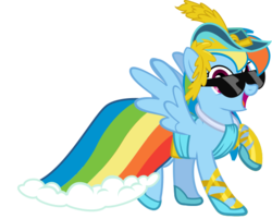 Size: 540x435 | Tagged: safe, artist:mattbas, rainbow dash, pegasus, pony, g4, beautiful, clothes, cute, dashabetes, dress, female, hat, hoof shoes, mare, rainbow dash always dresses in style, raised hoof, simple background, smiling, solo, spread wings, sunglasses, transparent background, vector, wings
