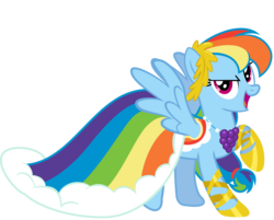 Size: 2024x1630 | Tagged: safe, artist:mattbas, rainbow dash, pegasus, pony, g4, suited for success, >:d, beautiful, clothes, cute, dashabetes, dress, female, gala dress, hoof shoes, looking at you, mare, open mouth, rainbow dash always dresses in style, raised hoof, simple background, smiling, smirk, solo, spread wings, transparent background, vector, wings