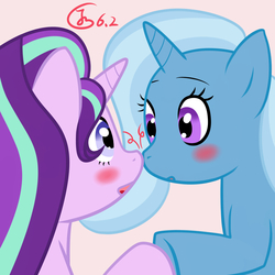 Size: 2048x2048 | Tagged: safe, artist:bodyless, starlight glimmer, trixie, pony, unicorn, g4, boop, female, high res, kissing, lesbian, noseboop, ship:startrix, shipping