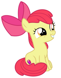 Size: 1541x1978 | Tagged: safe, artist:sketchmcreations, apple bloom, pony, g4, going to seed, apple bloom's bow, bow, cutie mark, female, filly, hair bow, simple background, sitting, smiling, solo, the cmc's cutie marks, transparent background, vector