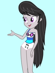 Size: 1536x2048 | Tagged: safe, artist:draymanor57, derpibooru exclusive, dj pon-3, octavia melody, vinyl scratch, equestria girls, g4, clothes, clothing transformation, female, inanimate tf, one-piece swimsuit, swimsuit, transformation