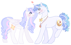 Size: 1682x1072 | Tagged: safe, artist:x-dainichi-x, oc, oc only, oc:moonstone heart, oc:pure compassion, alicorn, pony, unicorn, alicorn oc, base used, blushing, eye contact, female, freckles, heart, looking at each other, male, mare, simple background, stallion, transparent background