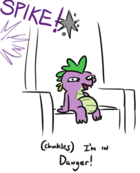 Size: 485x596 | Tagged: safe, artist:jargon scott, spike, dragon, g4, friendship throne, i'm in danger, implied twilight sparkle, male, meme, offscreen character, ponified meme, ralph wiggum, simple background, simpsons did it, sitting, solo, the simpsons, throne, white background