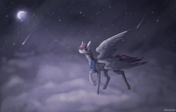 Size: 2400x1526 | Tagged: safe, artist:lastaimin, oc, oc only, pegasus, pony, cloud, male, night, shooting star, solo, stallion