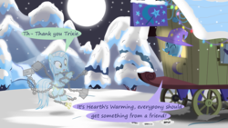 Size: 1280x720 | Tagged: safe, artist:evil-dec0y, trixie, oc, oc:ghost, earth pony, pony, unicorn, comic:trixie vs., comic:trixie vs. hearth's warming, g4, comic, trixie's wagon