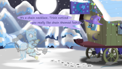 Size: 1280x720 | Tagged: safe, artist:evil-dec0y, trixie, oc, oc:ghost, earth pony, pony, unicorn, comic:trixie vs., comic:trixie vs. hearth's warming, g4, comic, crying, tears of joy, trixie's wagon