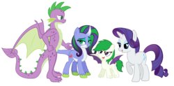 Size: 1924x948 | Tagged: safe, artist:mlptmntdisneykauane, rarity, spike, oc, dracony, dragon, hybrid, g4, family, female, interspecies offspring, male, offspring, parent:rarity, parent:spike, parents:sparity, ship:sparity, shipping, straight, winged spike, wings