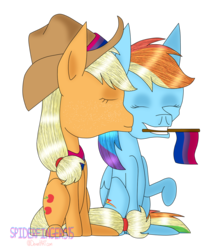 Size: 1024x1196 | Tagged: safe, artist:spiderfingers15, applejack, rainbow dash, pony, g4, bisexual pride flag, female, lesbian, pride, pride flag, ship:appledash, shipping