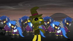 Size: 1280x720 | Tagged: safe, descent, nightshade, pegasus, pony, g4, batman, clone, clothes, costume, goggles, grin, mask, ponified, rearing, shadow surprise, shadowbolts, shadowbolts costume, shadowbolts uniform, smiling, the scarecrow, the scarecrow (dc)