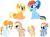 Size: 1280x939 | Tagged: safe, artist:kitsuna020, applejack, rainbow dash, oc, oc:bright wing, oc:pear bliss, oc:rainboom blitz, oc:storm strike, earth pony, pegasus, pony, g4, alternate hairstyle, baby, baby pony, base used, colt, deviantart watermark, family, female, filly, flower, flower in hair, freckles, lesbian, magical lesbian spawn, male, multicolored hair, obtrusive watermark, offspring, parent:applejack, parent:rainbow dash, parents:appledash, rainbow hair, ship:appledash, shipping, simple background, watermark, white background