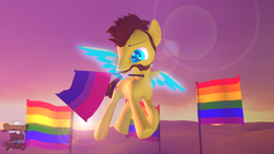 Size: 1280x720 | Tagged: safe, artist:sky chaser, oc, oc only, oc:sky chaser, pegasus, pony, 3d, beard, bisexual pride flag, facial hair, flag, gay pride flag, glowing, glowing eyes, glowing wings, male, pride, pride flag, pride month, proud, solo, source filmmaker, stallion, wings